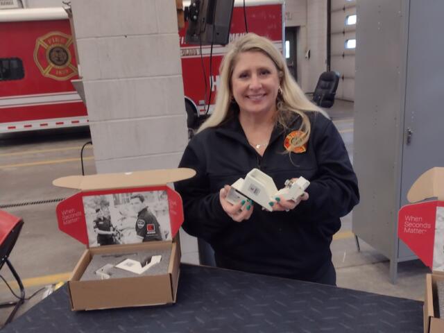 Denise Beauman with the Springfield Fire Dept. shows off the new Homebox kits